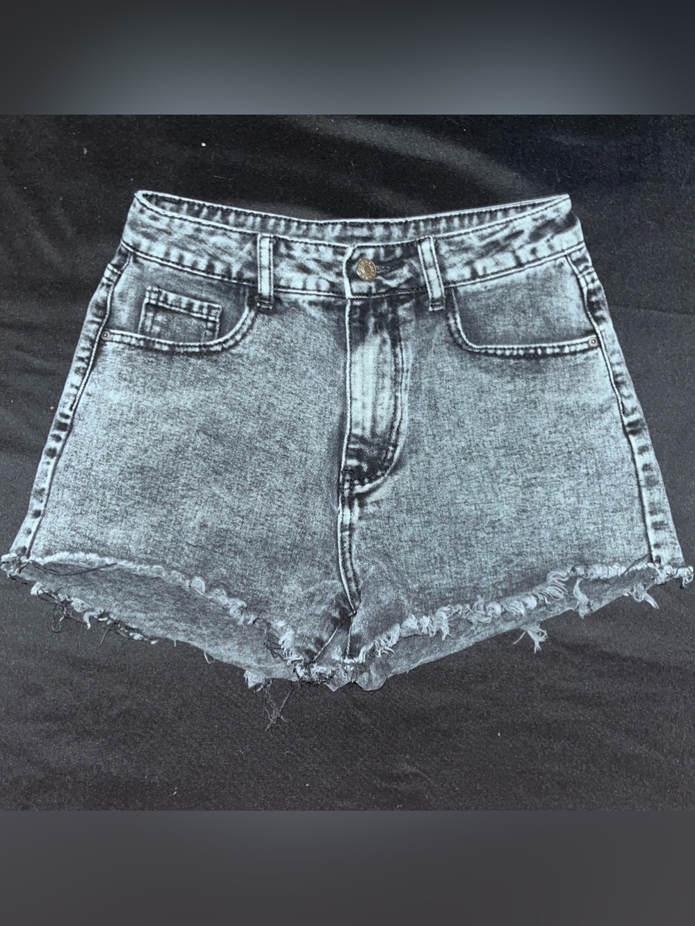 High-Rise Frayed Hem Black Denim Shorts Size 4